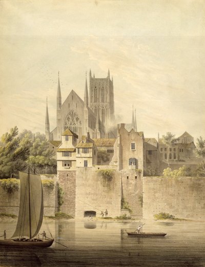 Westelijk uitzicht op Worcester Cathedral, 1798 door John Powell